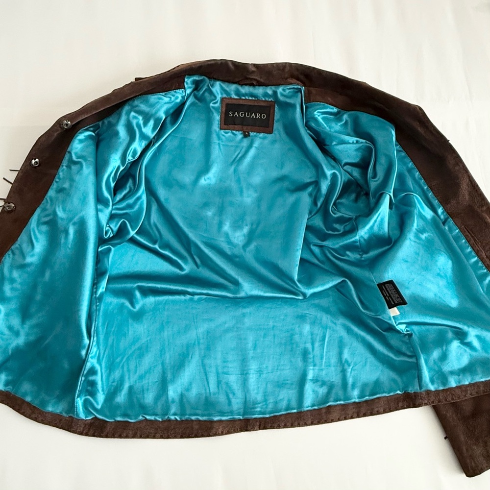Vintage SAGUARO Brown Suede Leather Beaded Fringe Cowboy Western Jacket Size L - Picture 4 of 16